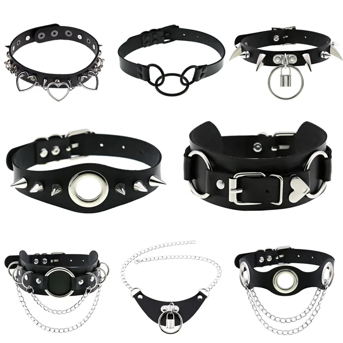 Restraints Kinkpod Goth Black Leather Choker Necklace