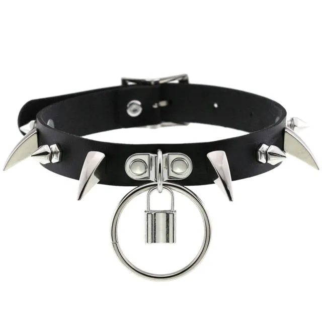 Restraints Kinkpod Goth Black Leather Choker Necklace