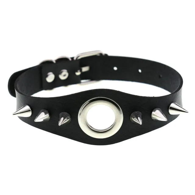 Restraints Kinkpod Goth Black Leather Choker Necklace