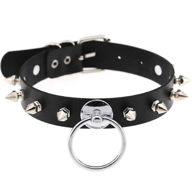 Restraints Kinkpod Goth Black Leather Choker Necklace