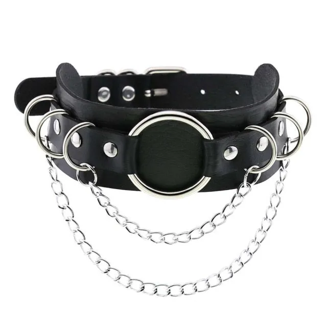 Restraints Kinkpod Goth Black Leather Choker Necklace