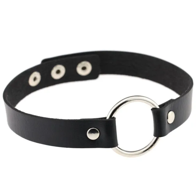 Restraints Kinkpod Goth Black Leather Choker Necklace