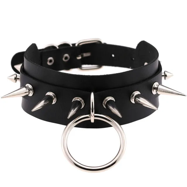 Restraints Kinkpod Goth Black Leather Choker Necklace