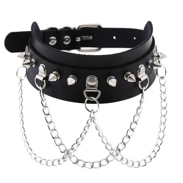 Restraints Kinkpod Goth Black Leather Choker Necklace