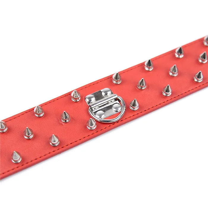 Restraints SexyPlay BDSM PU Leather Collar Leash Rivet Fetish Restraints Red