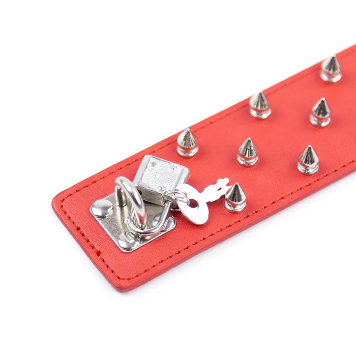 Restraints SexyPlay BDSM PU Leather Collar Leash Rivet Fetish Restraints Red