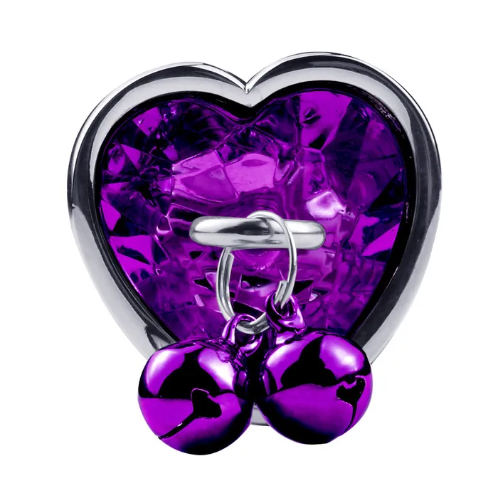 RY Male Sex Toys RY Heart Shape Crystal Jewelled Stainless Steel Anal Plug with Bell Leash Purple SML