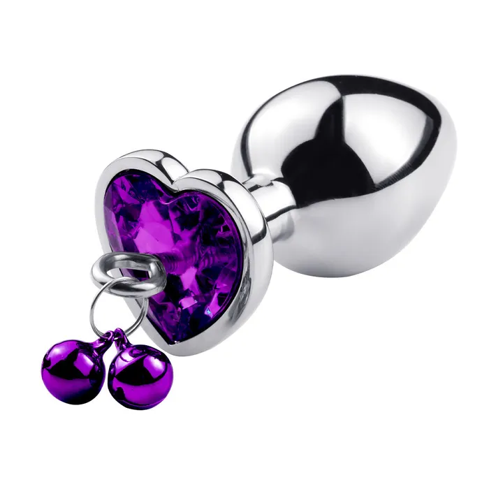 RY Male Sex Toys RY Heart Shape Crystal Jewelled Stainless Steel Anal Plug with Bell Leash Purple SML