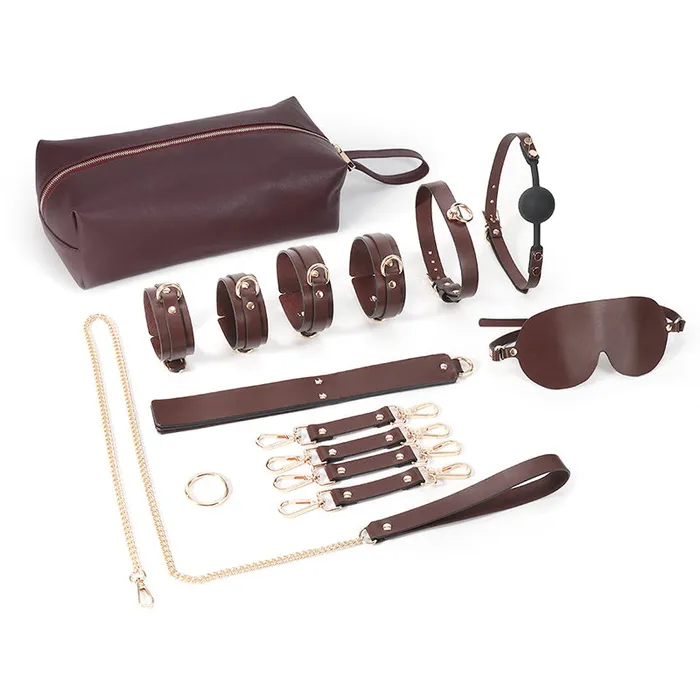 RYSC RY Genuine Real Leather BDSM Fetish Bondage Kit 8 Pcs Brown Couples