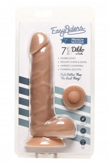 Sex On the Go Dildos Easy Riders 7 Inch Silicone Dildo with Balls Medium or Light