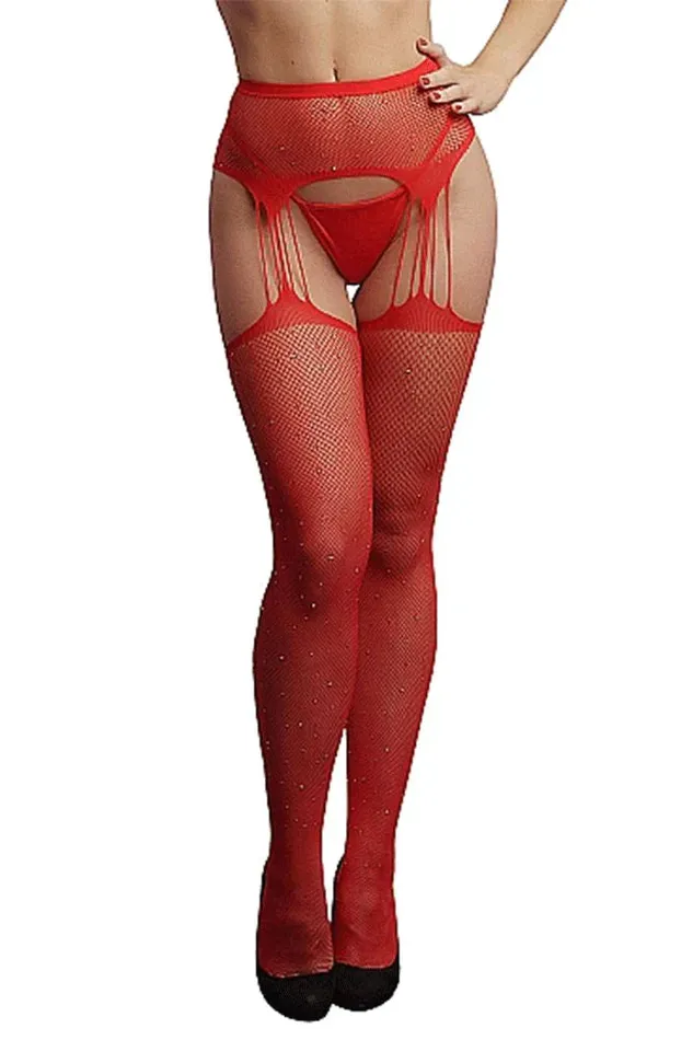 SexToysVancouverDelivery Vibrators Le Dsir Red Suspender Rhinestone Pantyhose